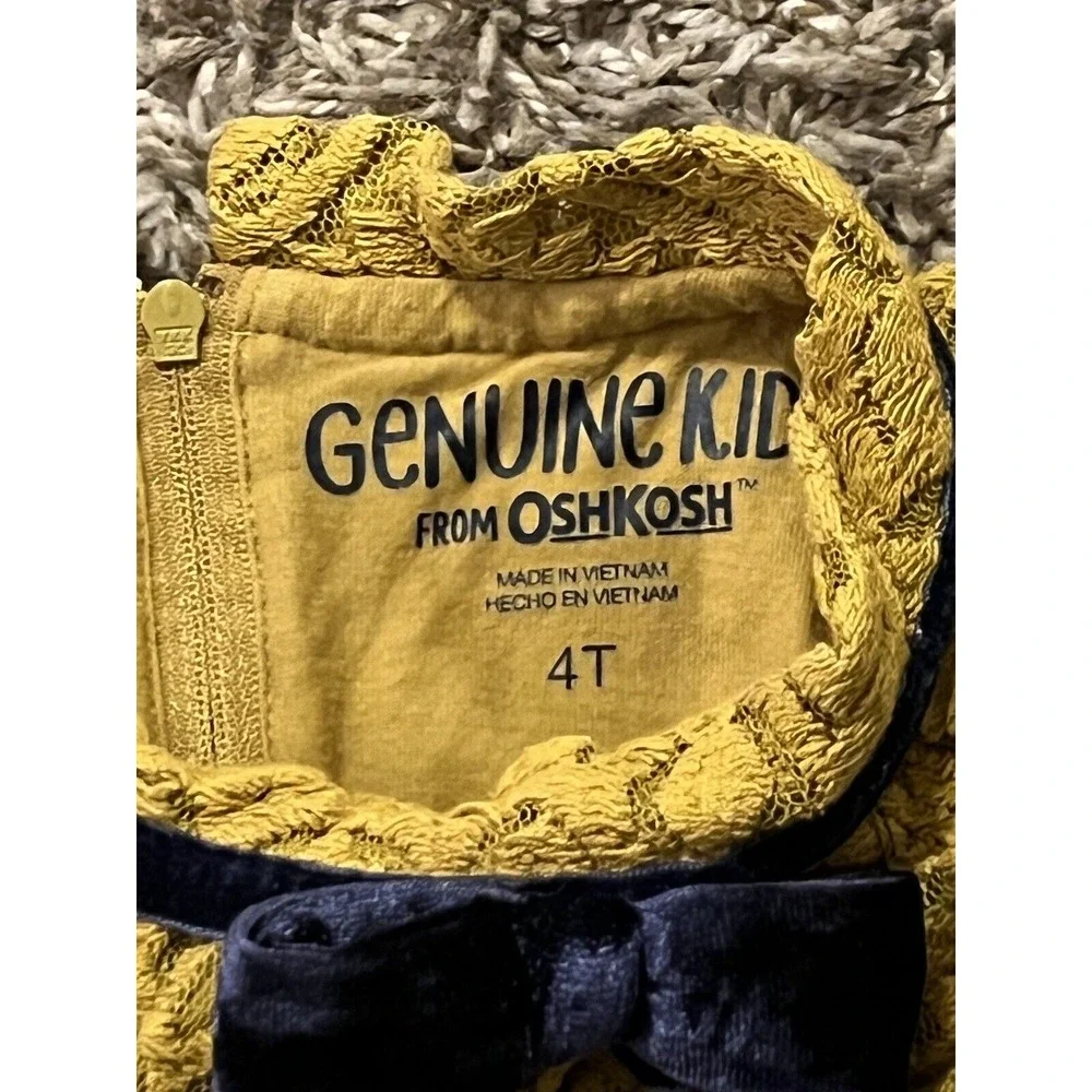 Genuine Kids from Oshkosh Girls Dark Mustard Yellow Lace Fall Winter Dress Sz 4T